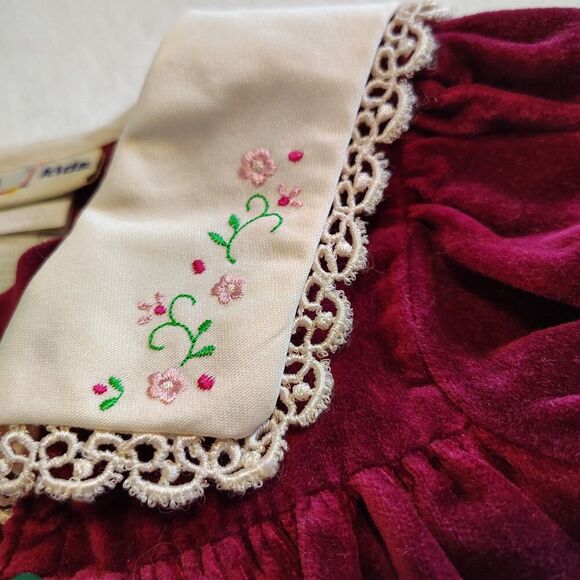 Vtg b.t. Kids Dress Cottagecore Prairie 90s 80s Lace Floral Velvet Size 9-12 Mo - Picture 3 of 12